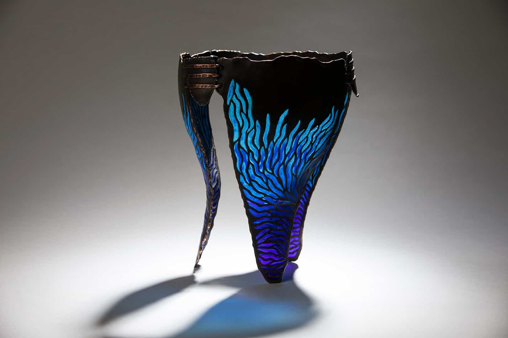 intricate blue glass vase