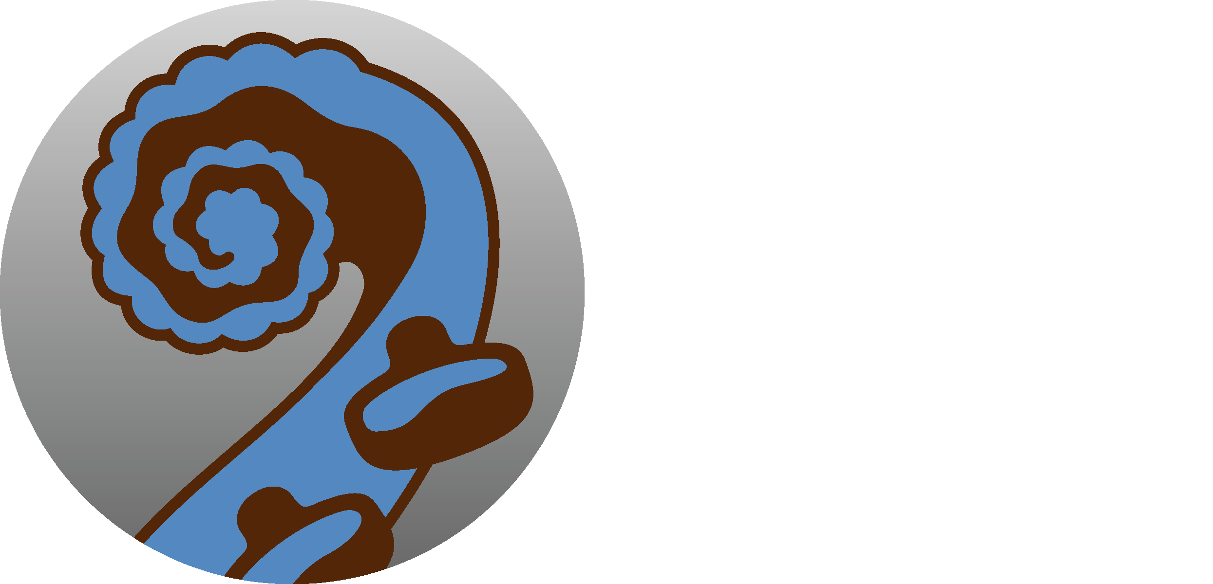 Logo for a classical music chamber group. The image is a close-up of the scroll of a violin, with the scroll gradually turning into clouds that evoke classical Chinese and Japanese art styles. The symbol is in blue and brown, encased in a circle filled with a gradient from light to medium gray. The words "MUSIK in the AIR" are to the side in white, in a modern but timeless sans serif..